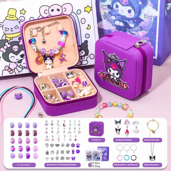 Набор для создания браслетов и украшений в шкатулке Кити 72 предмета фиолетовый