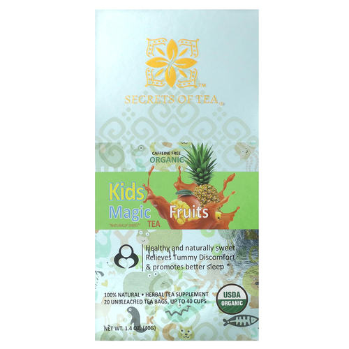 Secrets of Tea, Organic Kids Magic Tea™, фрукты, без кофеина, 20 неотбеленных чайных пакетиков, 40 г (1,4 унции)