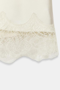 ZARA АТЛАСНАЯ ЮБКА МИДИ С КРУЖЕВОМ, СЛОНОВАЯ КОСТЬ