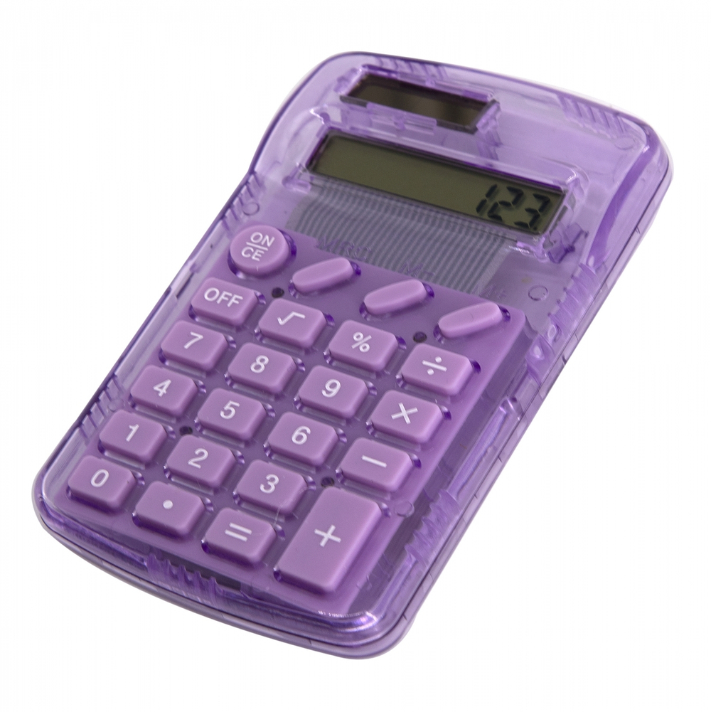 Калькулятор Alingar 8 разрядов, 110*70*10 мм, двойное питание, фиолетовый, батарея в комплекте, европодвес