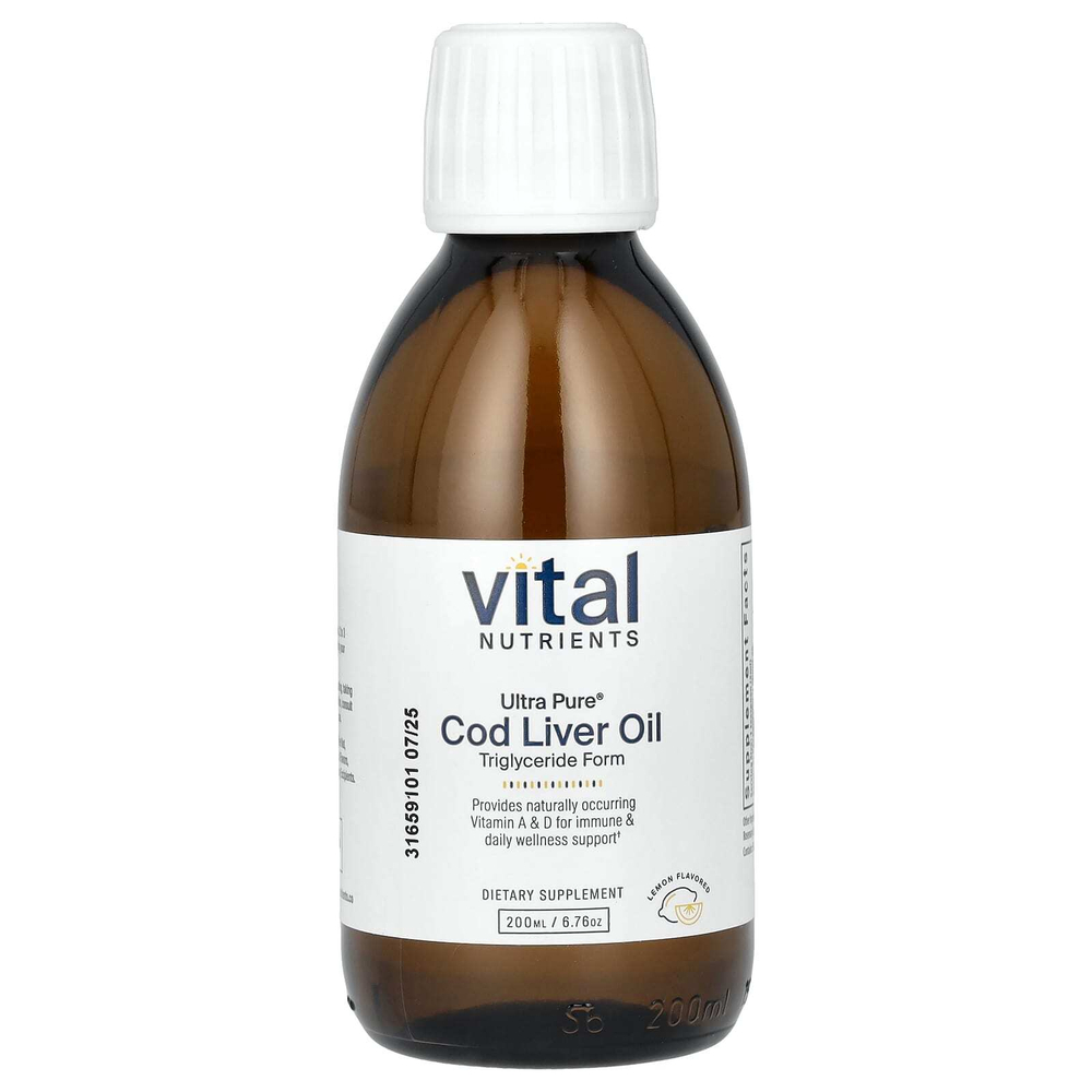 Vital Nutrients, ультрачистый жир печени трески, со вкусом лимона, 200 мл (6,76 унции)