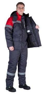 Костюм зимний "Байкит" с полукомбинезоном, т.серый/красный