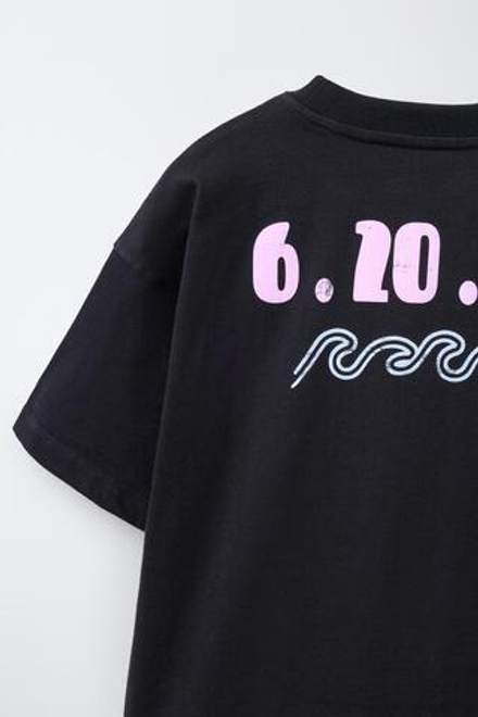 ZARA ФУТБОЛКА С ПРИНТОМ SURF, ЧЕРНЫЙ