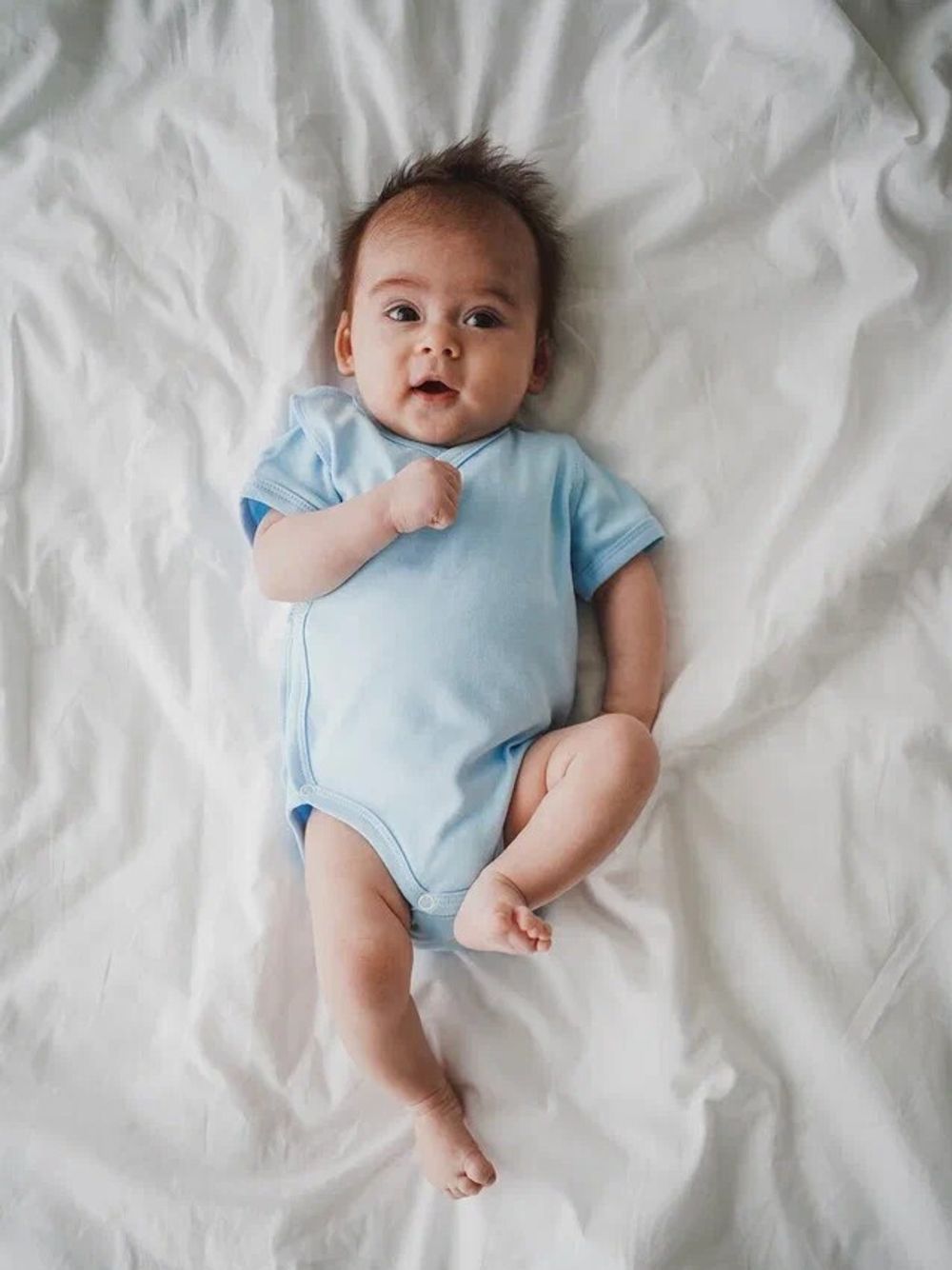 Боди-кимоно с наружными швами и коротким рукавом "Светлый деним" 0+