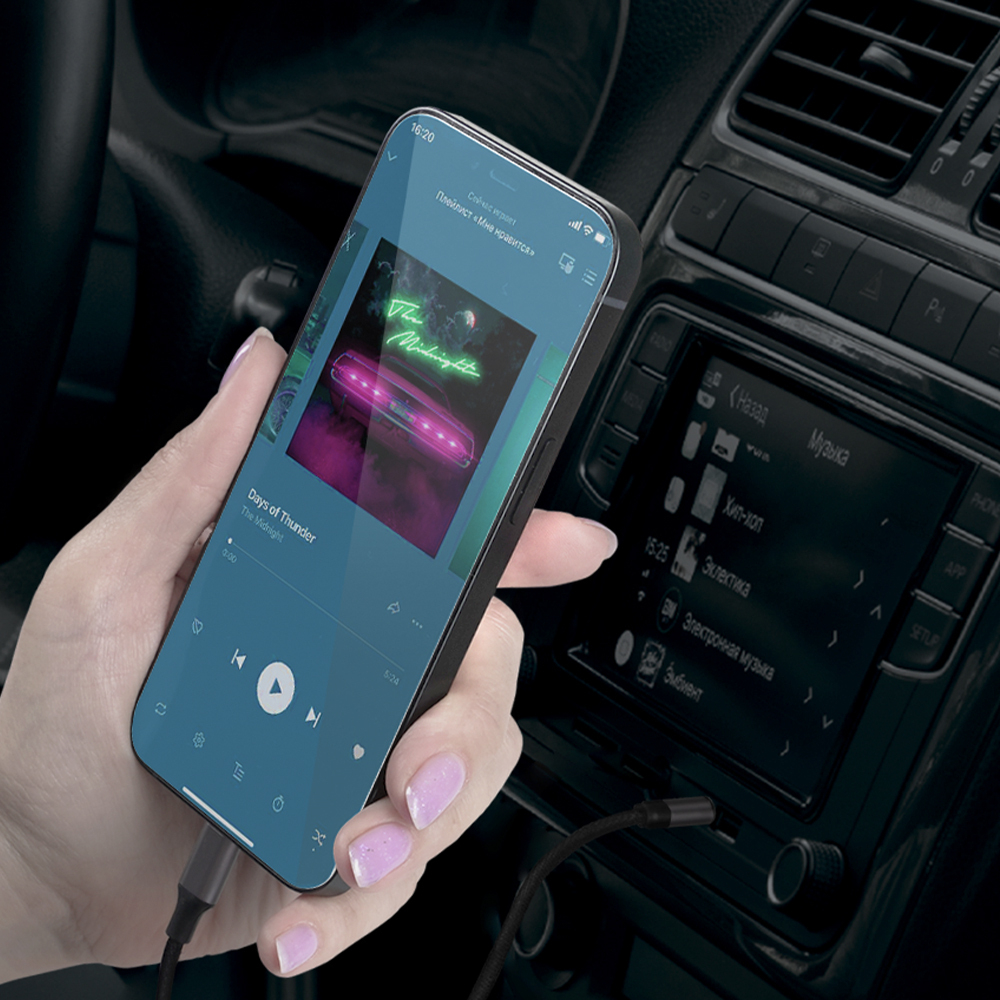 Аудиокабель AUX Type C - Jack 3.5мм, 1.2м, нейлон, черный