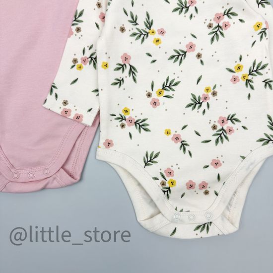 Комплект боди с длинным рукавом, Розовый жемчуг/цветы