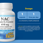 Natural Factors, NAC N-ацетил-L цистеин, 600 мг, 60 вегетарианских капсул