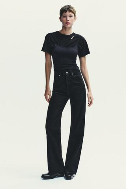 ZARA ДЖИНСЫ TRF WIDE LEG С ВЫСОКОЙ ПОСАДКОЙ, ЧЕРНЫЙ