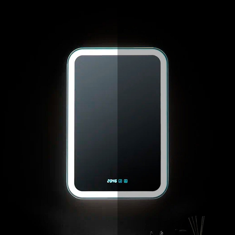 Зеркало-шкаф с подсветкой Джерси, 60х80 см (сенсорный выключатель, часы, правый, черный корпус)