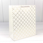 Пакет подарочный 26х32х12см Фигуры и узоры "Ромб" (Белый)