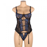 Комплект белья: корсет с подвязками и стрингами черно-синий (размер XS-S)