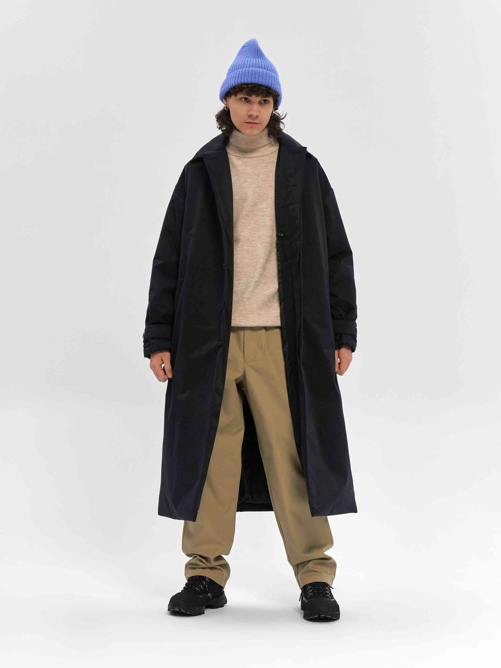 Плащ FOS Длинный Утепленный Мужской черный