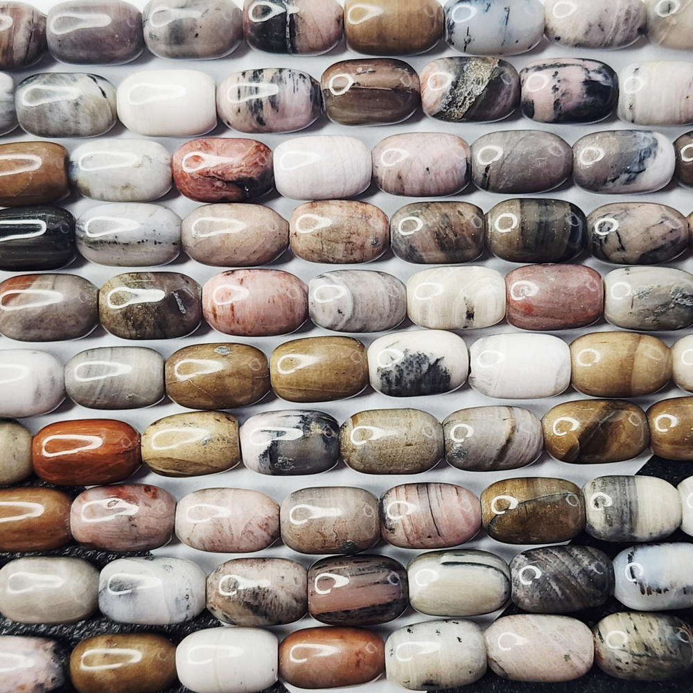 Окаменелое дерево, бочонок 8×12мм, цена за нить 10см