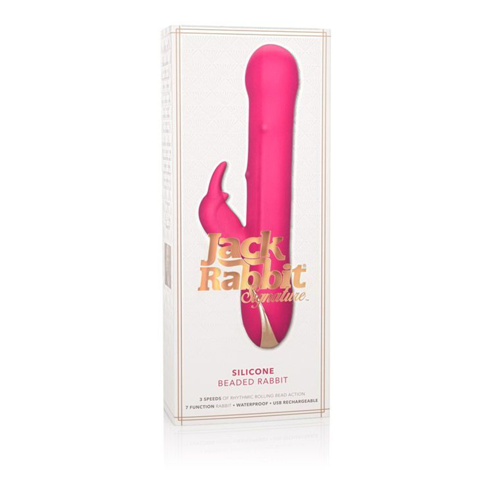 Ярко-розовый вибратор Jack Rabbit Signature Silicone Beaded Rabbit - 23 см.