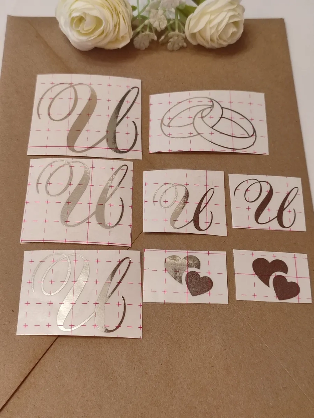 Наклейки свадебные буквы зеркальное серебро инициалы " И "