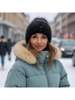 шапка вязаная бини ангора теплая демисезонная с отворотом