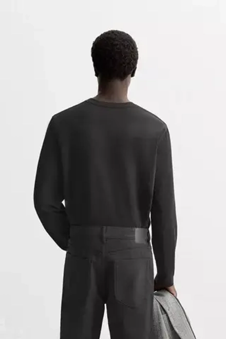 ZARA ФУТБОЛКА ИЗ ПЛОТНОГО ХЛОПКА С ДЛИННЫМИ РУКАВАМИ, ЧЕРНЫЙ