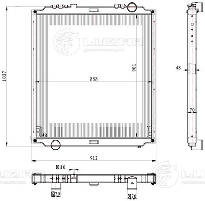 LRc 0792 -  Радиатор охлаждения для а/м КАМАЗ 54902, 6595/65658 (с двиг. 689, 910) сердц. 901мм