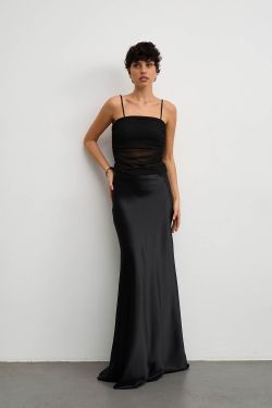 Топ из атласа с сеткой  черного цвета