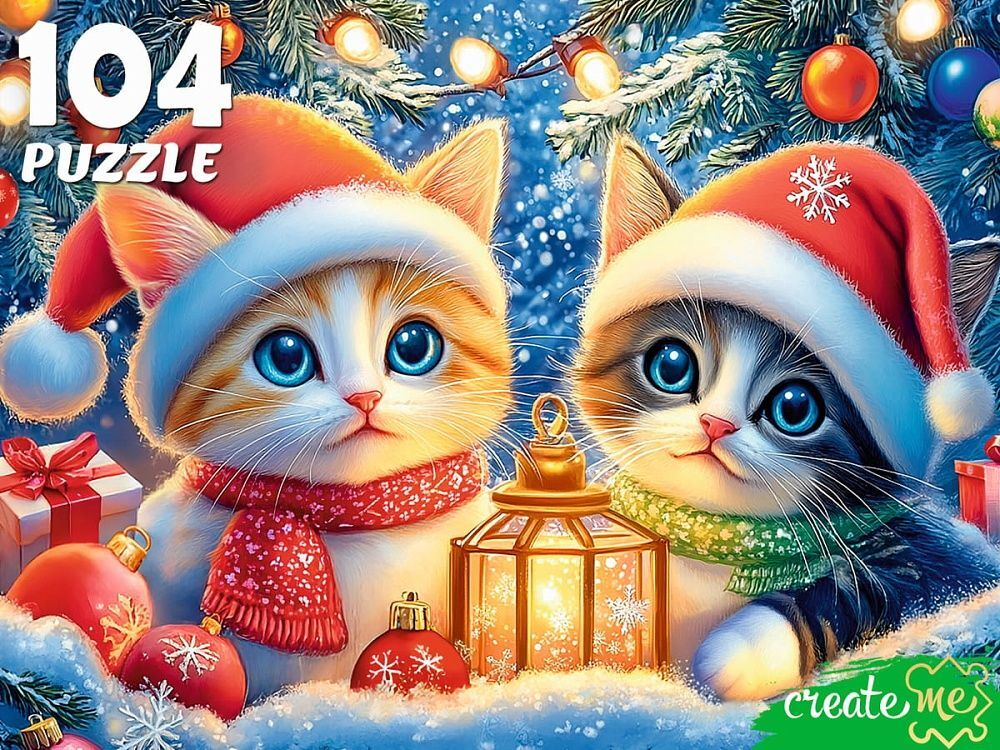 Пазлы 104 элемента "Котята под елкой"