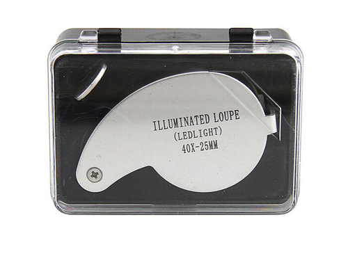 Лупа 21011 (диам. 25мм, 40х, складная, с LED подсвет., в футляре)