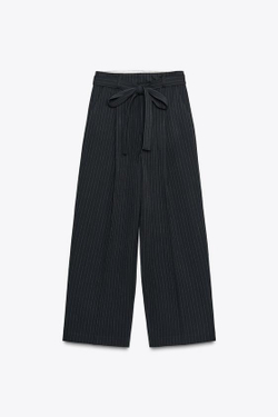 ZARA БРЮКИ СО СКЛАДКАМИ И ПОЯСОМ, МОРСКОЙ СИНИЙ