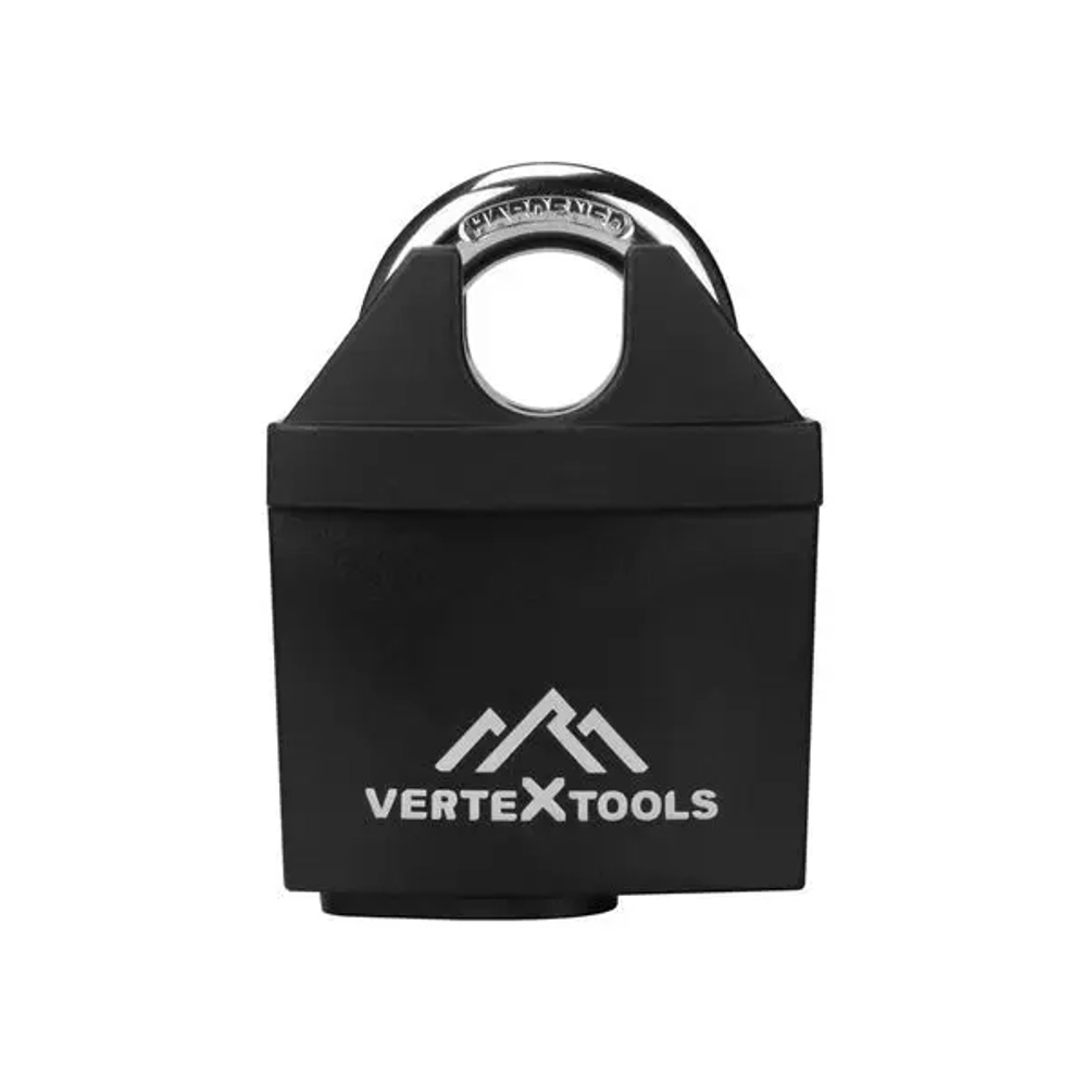 ЗАМОК НАВЕСНОЙ ВСЕПОГОДНЫЙ, 60мм, УСИЛЕННЫЙ, ЗАЩИЩЕННАЯ ДУЖКА VERTEXTOOLS (1/ 6/ 48)