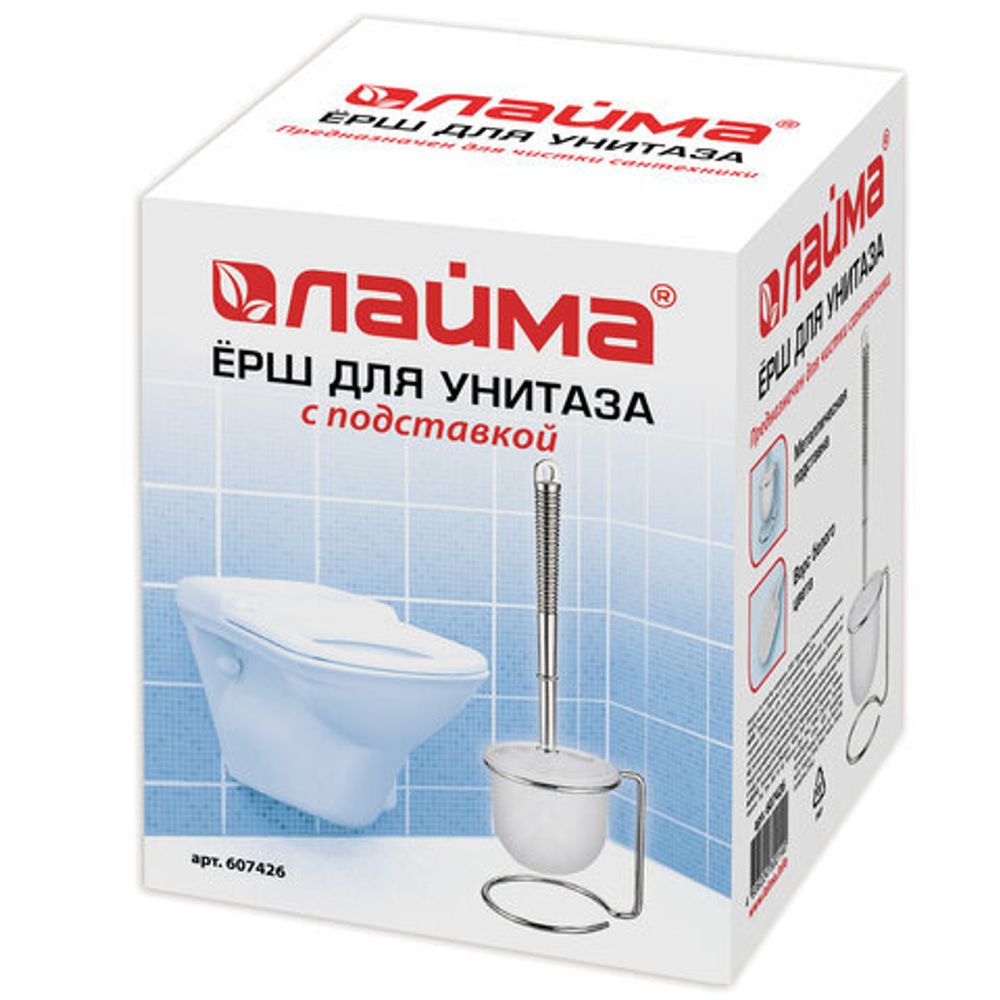 Ерш для унитаза LAIMA на металлической подставке, пластиковый, хромовый, 607426