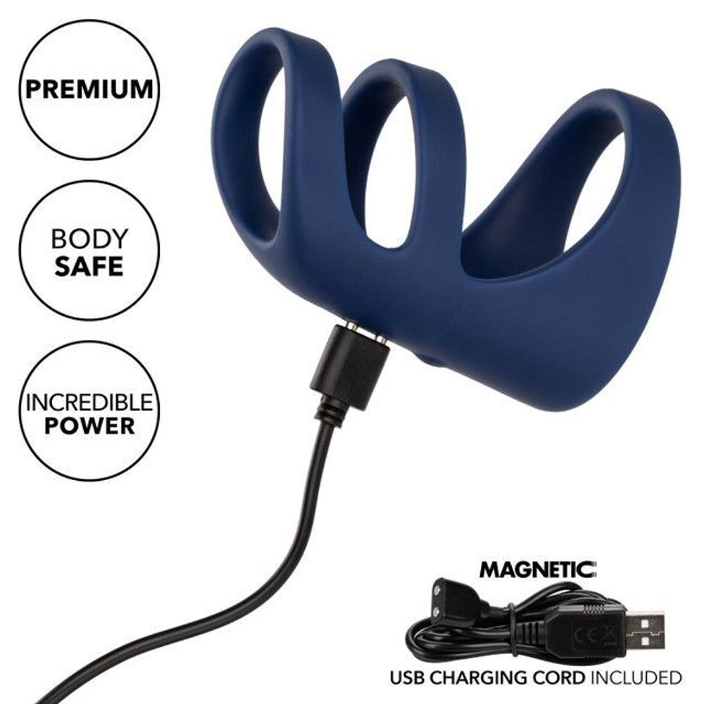 Синее эрекционное виброкольцо Rechargeable Triple Cock Cage (Цвет: синий)