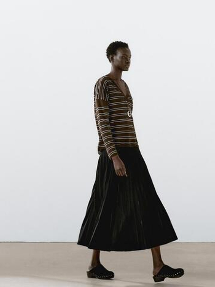 Massimo Dutti Свитер из 100% льна в полоску, шоколадный