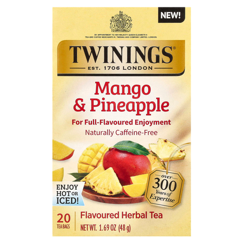 Twinings, ароматизированный травяной чай, манго и ананас, без кофеина, 20 чайных пакетиков, 48 г (1,69 унции)