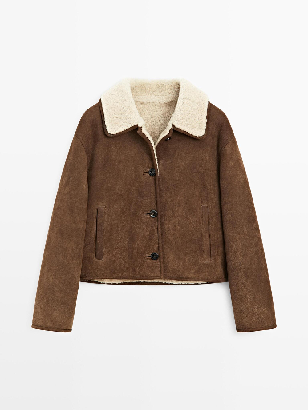 Massimo Dutti Короткая кожаная куртка с отделкой из овчины, цвет верблюжьей шерсти