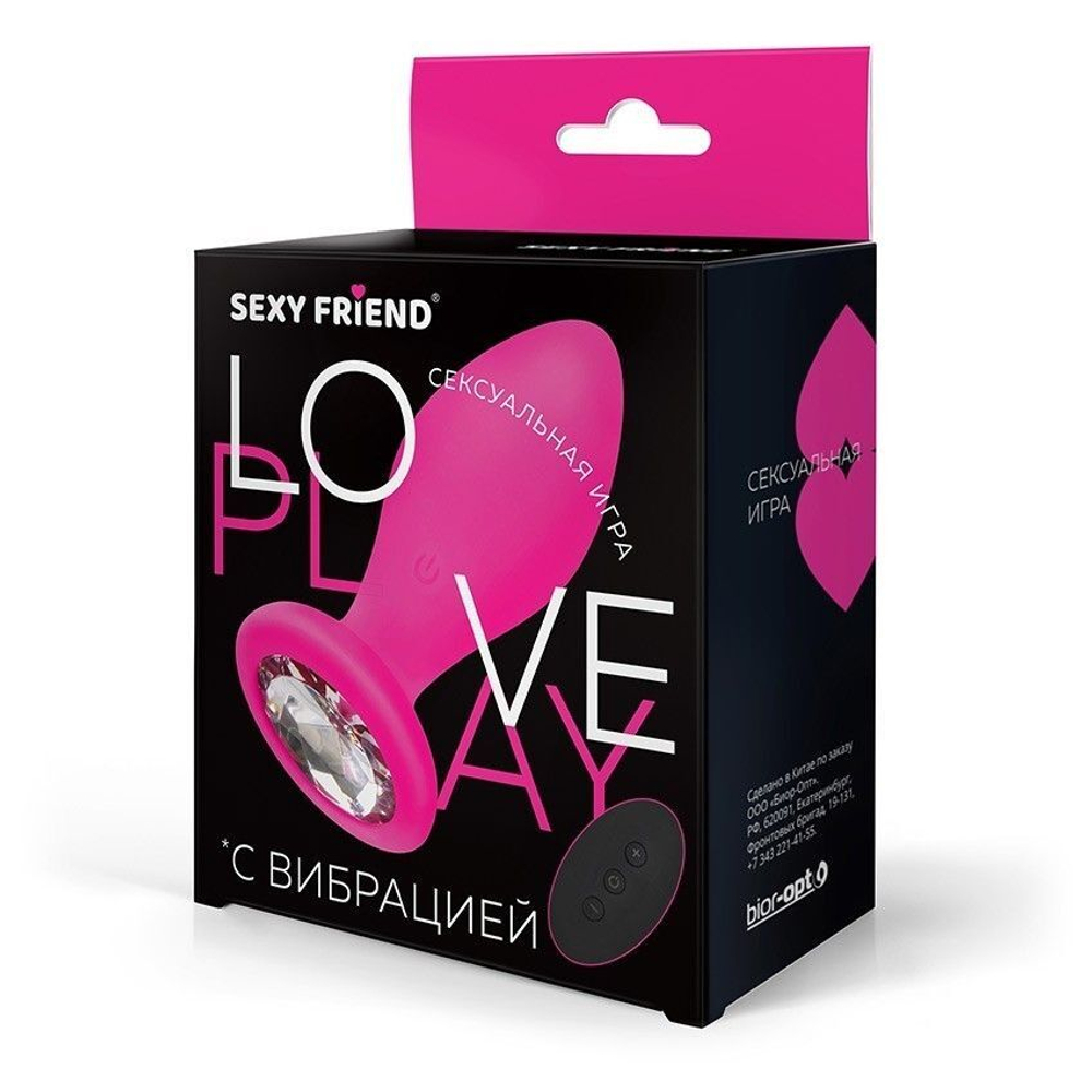 Розовая вибровтулка с прозрачным кристаллом и пультом ДУ - 8,5 см. (Цвет: прозрачный)