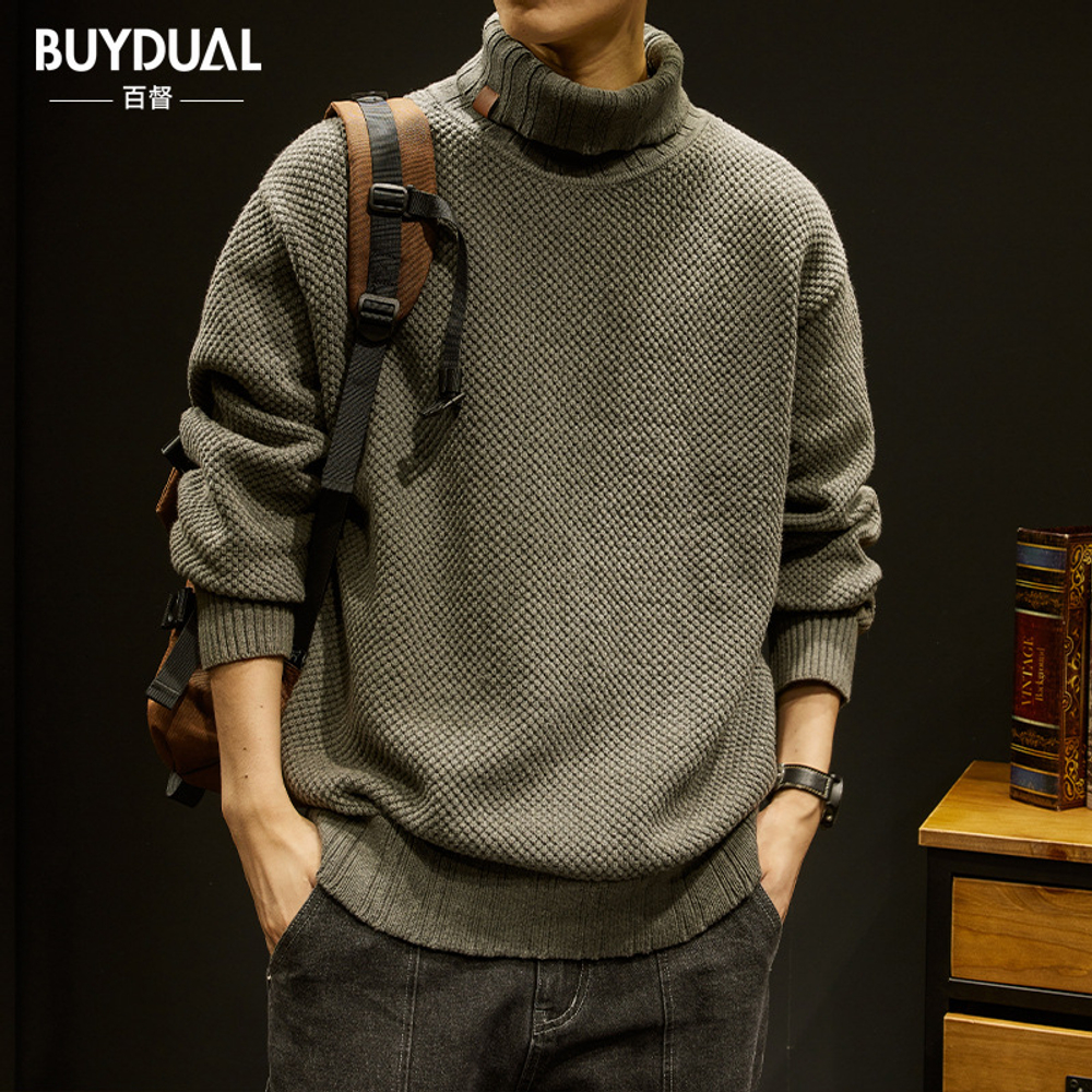 Зимний плотный свитер крупной вязки с высоким воротом, мужской свободный модный брендовый Американский трикотаж в стиле ретро, осенне-зимний мужской свитер, куртка
