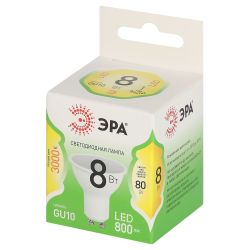 Лампочка светодиодная ЭРА GREEN LINE LED MR16-8W-830-GU10 GL GU10 8 Вт софит теплый свет | Лампы cветодиодные Точечные (Софиты) (MR, PAR)