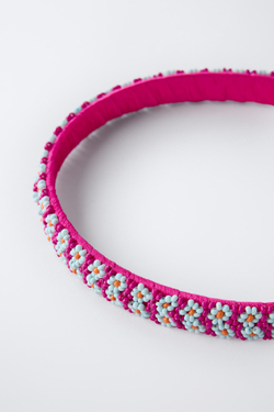 ZARA ОБОДОК С БИСЕРОМ, ЦВЕТ ФУКСИИ