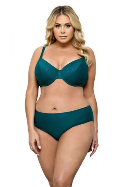 Раздельный купальник plus size с блестящими деталями на лифе (Размер: 85D/42) (Цвет: изумрудный)