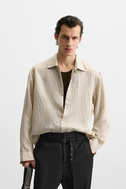 ZARA СТРУЯЩАЯСЯ РУБАШКА В ПОЛОСКУ, БЕЖЕВЫЙ