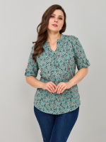 Блузка БЛ-122/шалфей-кораллцветы