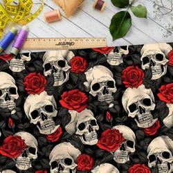 Ткань премиум шифон черепа на черном