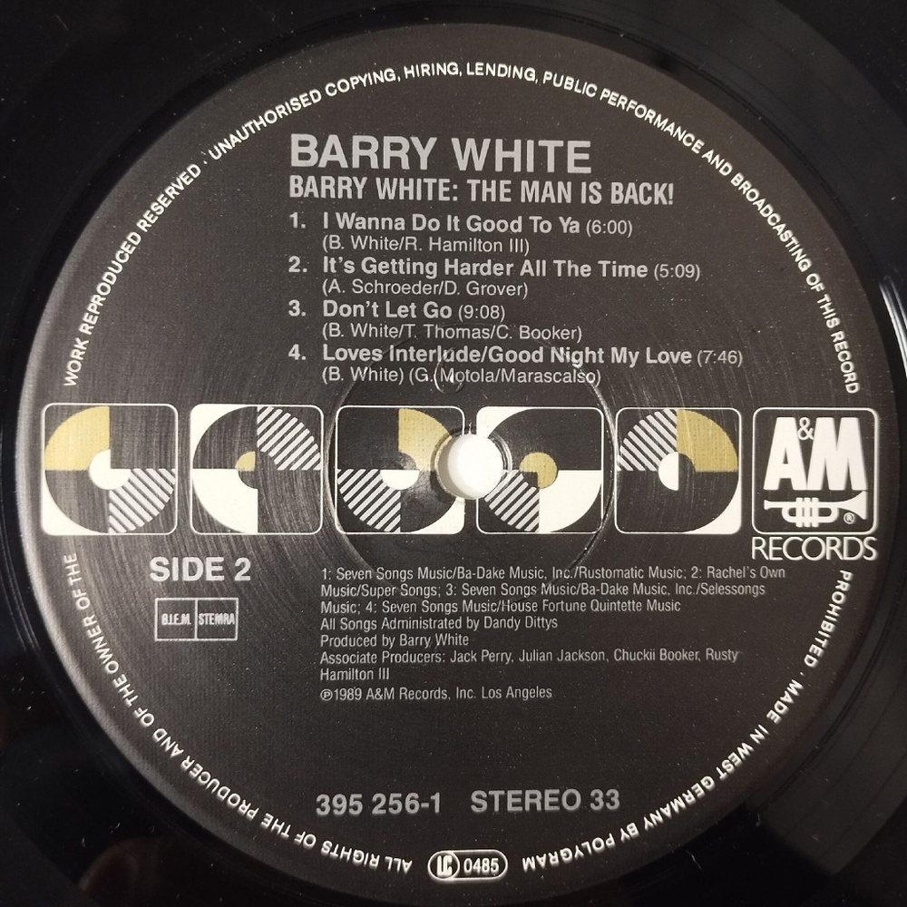 Винтажная виниловая пластинка LP Barry White The Man Is Back (Germany 1989)