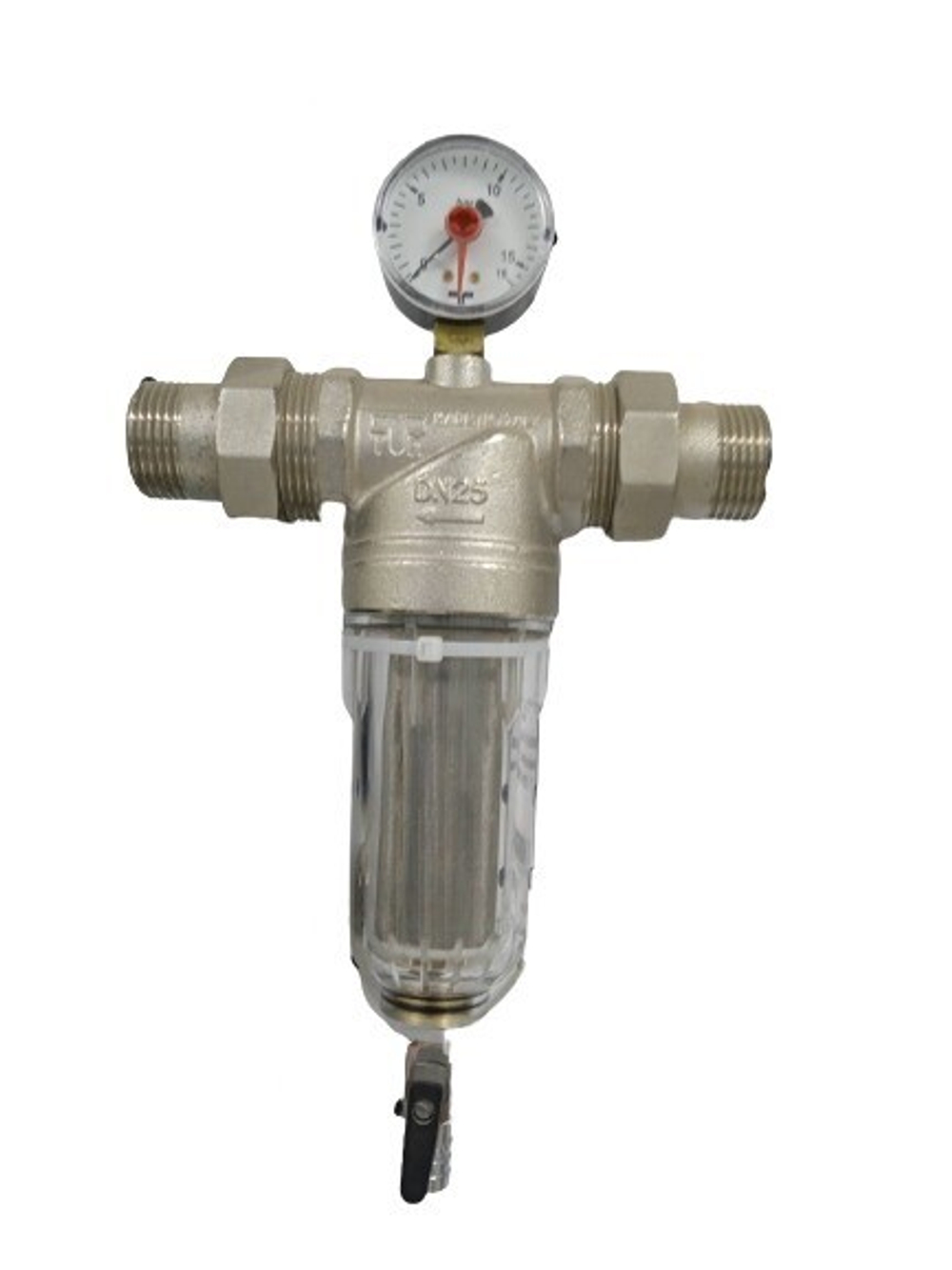 Фильтр промывной с манометром 3/4" серия 3135N TIEMME (прозрачная колба)