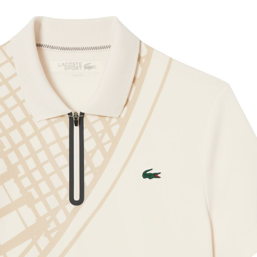 Теннисное поло Lacoste Ultra Dry Printed Slim Fit Tennis - ecru white