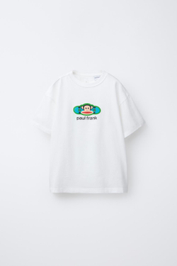 ZARA ФУТБОЛКА С ПРИНТОМ «СКЕЙТБОРД» PAUL FRANK ®, БЕЛЫЙ