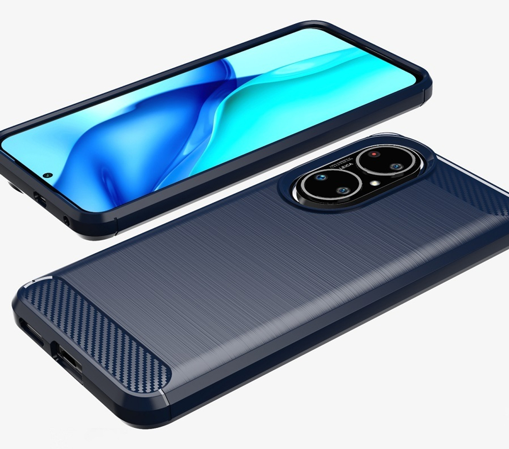 Мягкий защитный чехол синего цвета на смартфона Huawei P50 Pro, серия Carbon от Caseport