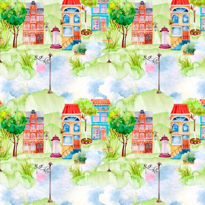 Seamless texture. Illustration Watercolor city4