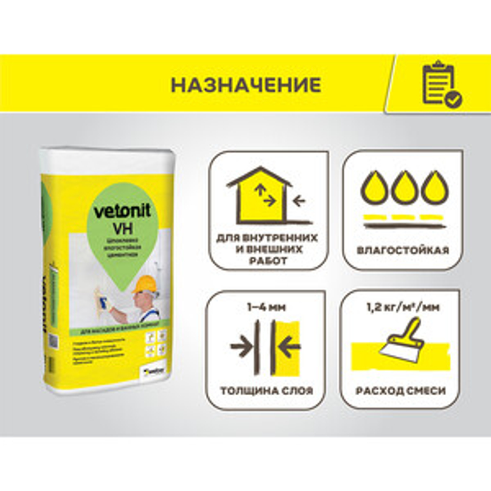 Шпаклевка цементная влагостойкая Weber Vetonit (Вебер Ветонит ВХ ) VH белая 20 кг