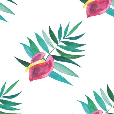 акварельные тропические цветы и листья пальмы