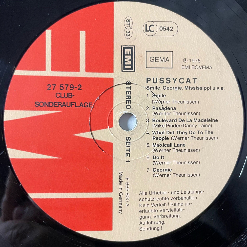Винтажная виниловая пластинка LP Pussycat Smile, Georgie, Mississippi U.V.A. (Germany 1976) (Club Edition)