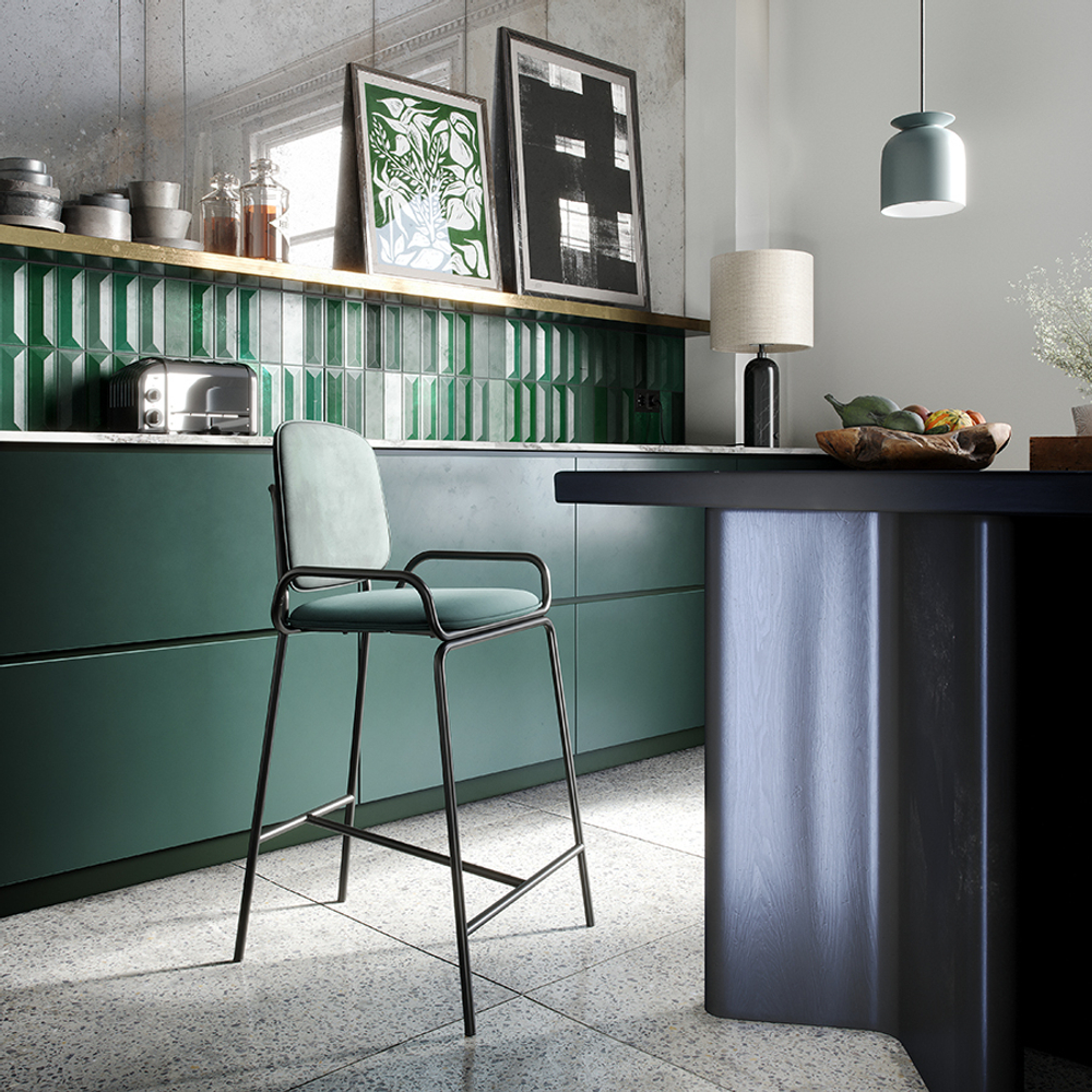 Стул барный Ror, 2 frame, велюр, черный/зеленый